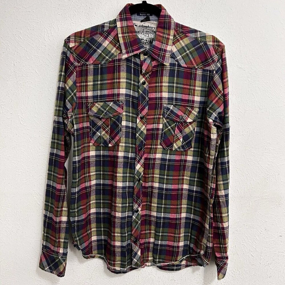 Desigual Men's Plaid Flannel‎ Shirt Size M Regular Fit Button Cotton Long Sleeve